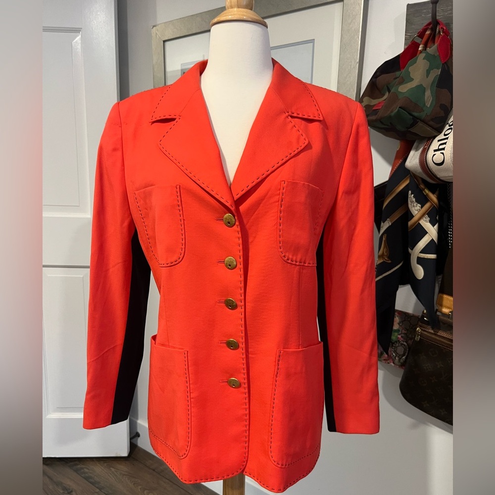 SOLD Escada Vibrant Orange Blazer with Gold Buttons